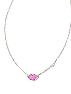 Lips Silver Pendant Necklace in Hot Pink Mother-of-Pearl